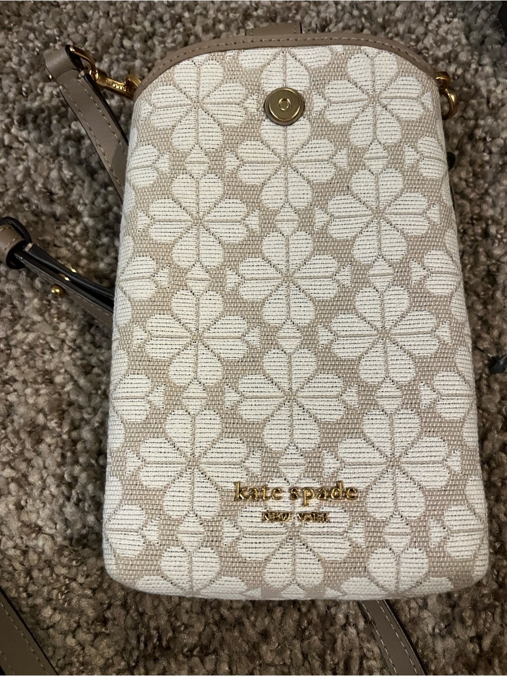 kate spade Beige and White Floral Jacquard Crossbody with Gold Hardware